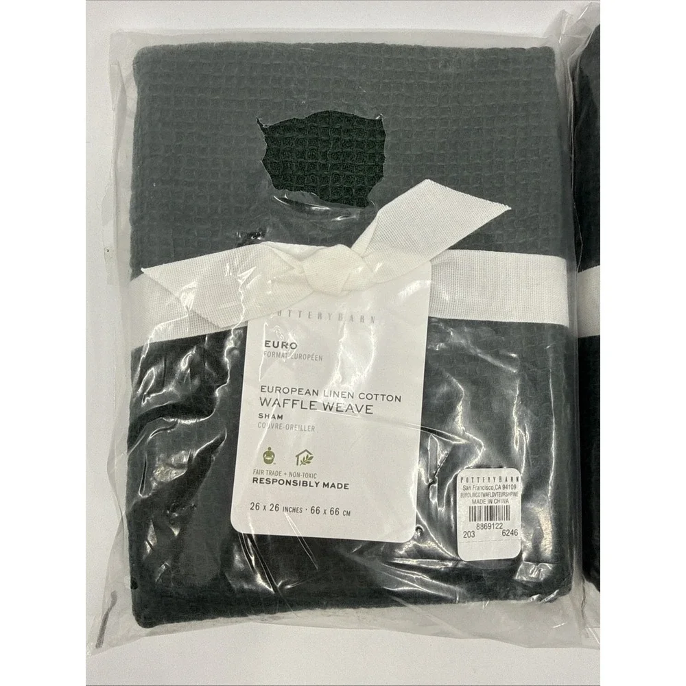 Pottery Barn Pine Euro European Linen Cotton Waffle Weave Set Of 2 Shams New